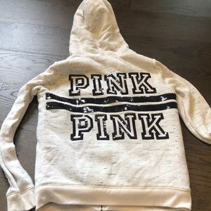 Pink hoodie jacket/ fur inside/ sparkly detail